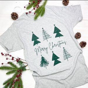 S-NWT Merry Christmas Trees Grey Tee